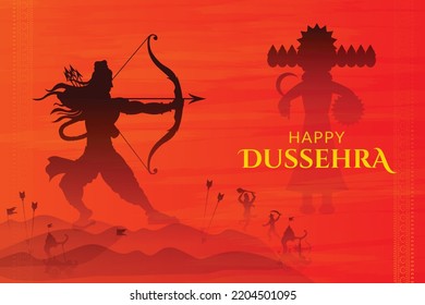 War of Lord Rama and Ravana Happy Dussehra, Navratri and Durga Puja festival of India