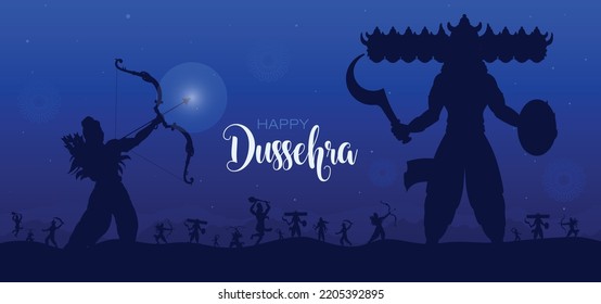 War of Lord Rama and Ravana Happy Dussehra, Navratri and Durga Puja festival of India