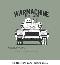 War machine isolated outline drawing vector illustration.