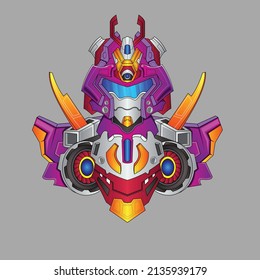 Kriegsmaschinenkrieger Ninja costum robotisches Design mit modernem Illustrationskonzept für Maskottchen, die für T-Shirt Design, Sticker, Poster, Merchandise und E-Sport Logo sorgen