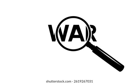 war in magnifying glass, black isolated silhouette