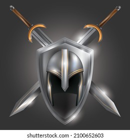 War mask and sword on gray background