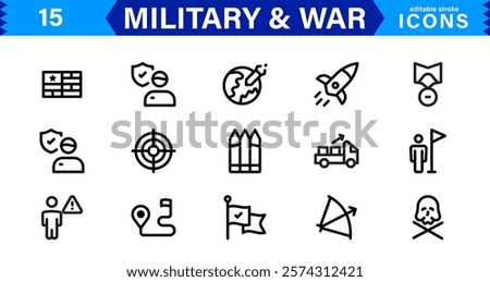 War and Military Icons. Vector Set of Weaponry, Soldiers, and Battle Equipment for Graphic Projects