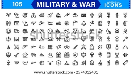 War and Military Icons. Vector Set of Weaponry, Soldiers, and Battle Equipment for Graphic Projects