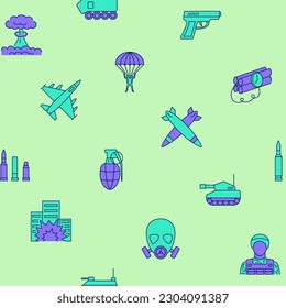 Kriegs- und Militär-nahtloses Muster im farbigen Linienstil. Vektorgrafik.