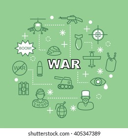 war minimal outline icons, vector pictogram set