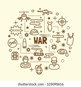 war minimal thin line icons set, vector illustration design elements