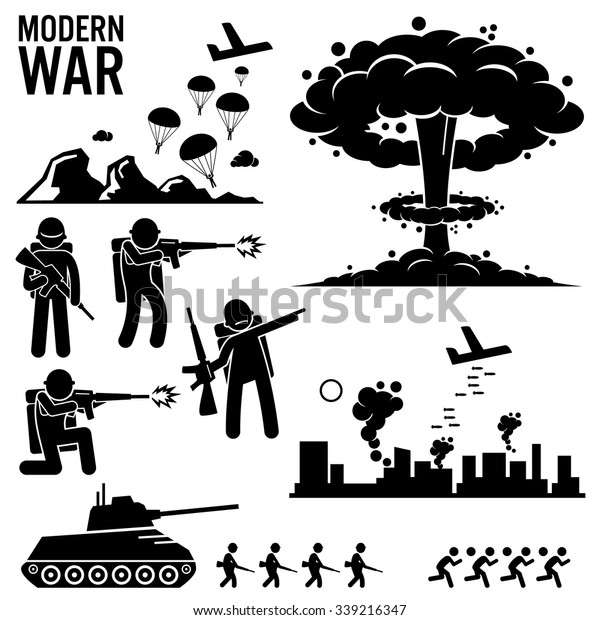 War Modern Warfare Nuclear Bomb Soldier\
Tank Attack Stick Figure Pictogram\
Icons