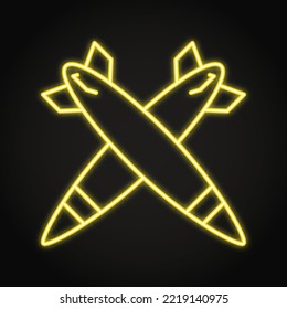 Icono de neón de guerra en estilo de línea. Símbolo de cohetes militares. Ilustración vectorial.