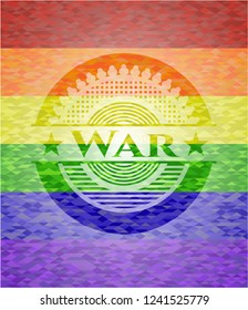 War on mosaic background with the colors of the LGBT flag