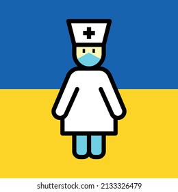 War One Nurse Vector Line Icon. Ukraine nurse girl. Nurse icon in filled outline style. Editable Stroke. WAR 2022