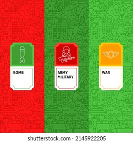 Etiquetas de paquete de guerra. Ilustración vectorial del diseño de contorno.