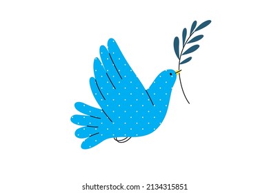 War and peace - Dove of peace -modern flat vector concept digital illustration of a dove holding an olive branch. Ukranian flag colored illustartion. Creative ant-war poster.