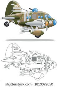 Kriegsflugzeug. Bomber. Einzeln auf weißem Hintergrund. Vektorgrafik.