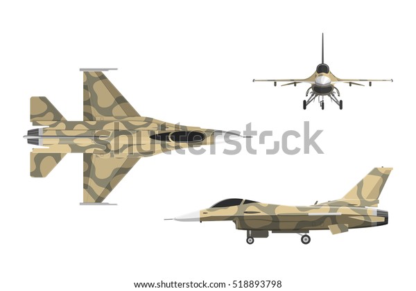 平らな戦闘機 上面 側面 正面図に軍用機 ベクターイラスト のベクター画像素材 ロイヤリティフリー