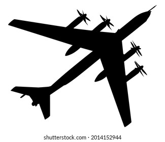 War plane flies across the sky. Isolated silhouette on white background