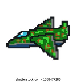 war plane. pixel art vector illustration isolated on white background. army cartoon game airplane