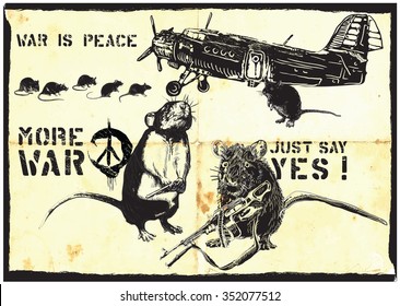 War Rats - hand drawn vector. Ironic. An hand drawn illustration. Freehand sketch, no tracing - just freehand. Editable by objects and groups. Drawing on old paper. (Picture, illustration by author.)