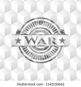 War realistic grey emblem with cube white background