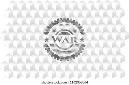 War realistic grey emblem with cube white background