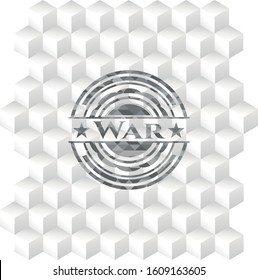 War realistic grey emblem with cube white background