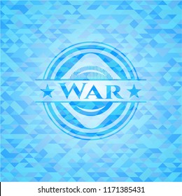 War realistic light blue emblem. Mosaic background