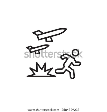 war Refugee icon black and white vector outline sign