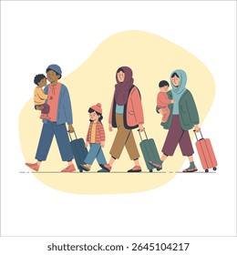 Refugiados de guerra fugindo da ilustração da zona de conflito