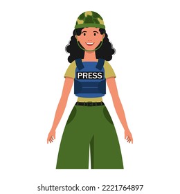 War Reporter, News. Girl In A Helmet. Vector Illustration