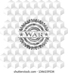 War retro style grey emblem with geometric cube white background