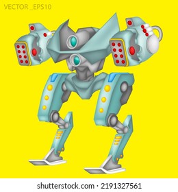robot de guerra con ambas armas, elemento visual vectorial 3d aislado sobre fondo amarillo adecuado para el diseño de animación, juegos e ilustración.