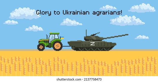 Guerra de Rusia contra Ucrania. Un tractor ucraniano arrastra un tanque ruso capturado