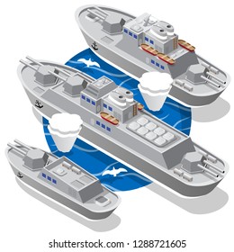 War Ships. Isometric. Vector Illustration.