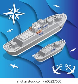 War Ships. Isometric. Vector Illustration.