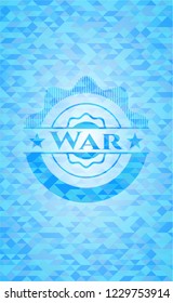 War sky blue emblem with triangle mosaic background