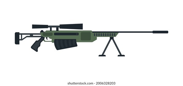 Scharfschützen aus dem Krieg mit optischer Reichweite. Militärische Waffe für die Ausbildung von Soldaten Shooters Armee oder Polizei. Flache Vektorgrafik einzeln auf Weiß.