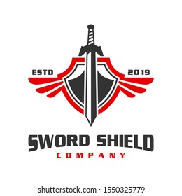 war sword shield logo design