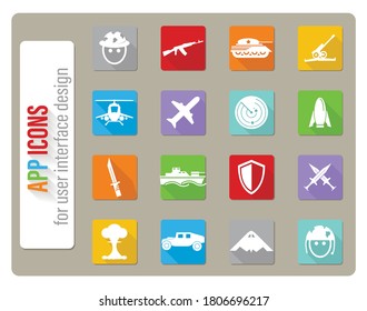 war symbols icons set in flat design with long shadow