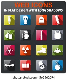 war symbols icons set in flat design with long shadow