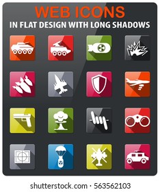 war symbols icons set in flat design with long shadow