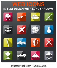 war symbols icons set in flat design with long shadow