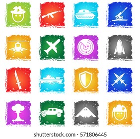 war symbols vector web icons in grunge style for user interface design