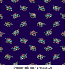 War Tank Doodle Colorful Monoline  Pattern Vector