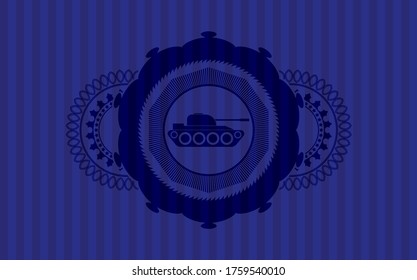 icono del tanque de guerra dentro del emblema azul. Barras de fondo a la moda. Ilustración. 
