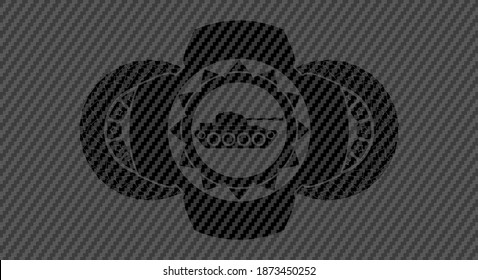 War Tank Icon Inside Carbon Fiber Realistic Badge. Polymer Texture Classic Background. Vector Illustration. 