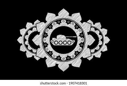 Kriegstank-Ikone in der Kreide-Tafel Emblem. Karton, zarter Hintergrund. Illustration. 