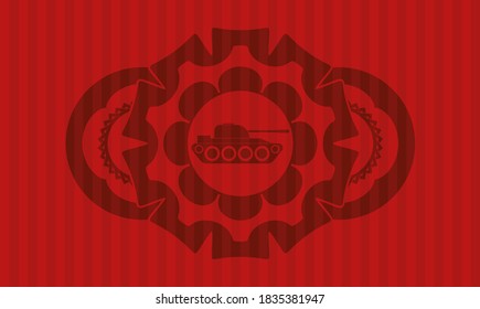 war tank icon inside red color badge. Bars fancy background. Vector illustration. 
