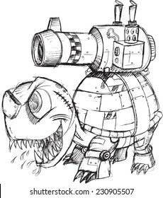 Arte ilustrativo del vector de esbozo de tortuga de tanque de guerra