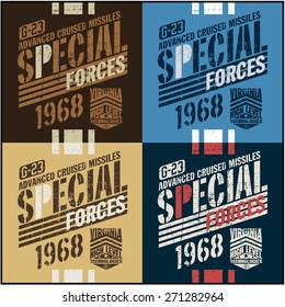 War theme vector graphic set and typography t-shirt design for apparel.