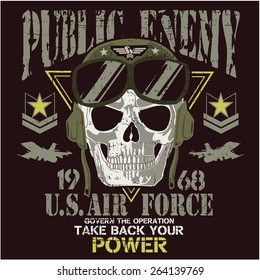 War theme vector graphics and typography t-shirt design for apparel. Skull.